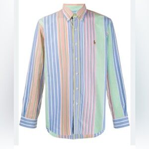 RALPH LAUREN WEAVE COTTON RAINBOW STRIPED SPORT SHIRT IN XXL